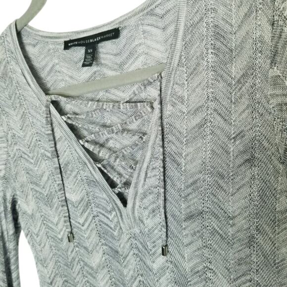 White House‎ Black Market XS Gray Chevron Long Sleeve Lace-Up Knit Tunic Top - Picture 6 of 13